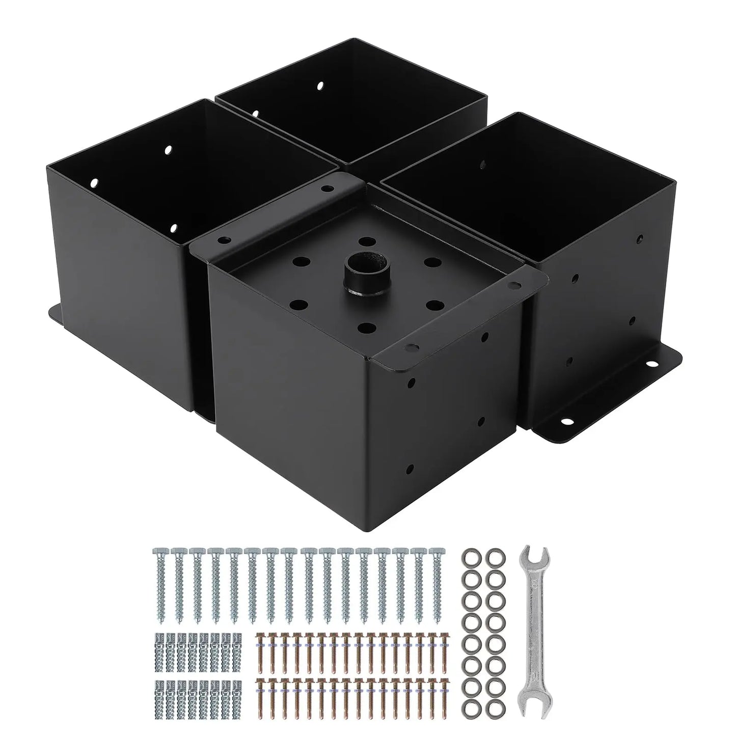 1 New Deal 4"x4" 6"x6" Post Base Set,Steel Deck Post Bracket with Hardware Kit,Post Anchor,Metal Post Holder with Interior Base Fence Deck