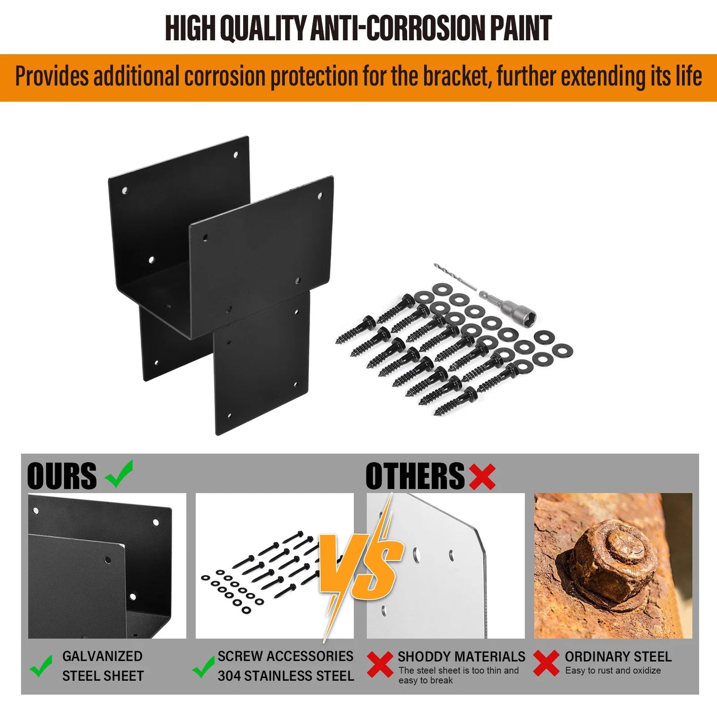 Elevated Wood Stand T Brackets, 4 Pieces Pergola Brackets, Galvanized Steel Pergola Kits, Heavy Duty Set Hardware for Gazebo