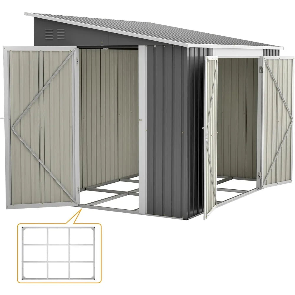 1 6x8FT Metal Outdoor Storage Shed with Floor Frame,Large Tool&Lawn Mower Shed with Two Lockable Doors for Garden Backyard Patio