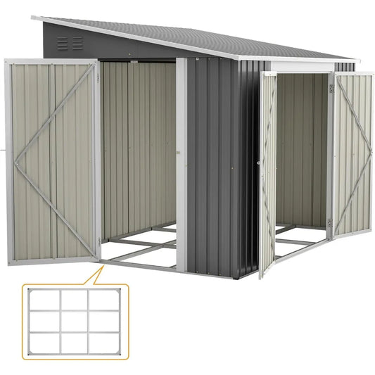 1 6x8FT Metal Outdoor Storage Shed with Floor Frame,Large Tool&Lawn Mower Shed with Two Lockable Doors for Garden Backyard Patio