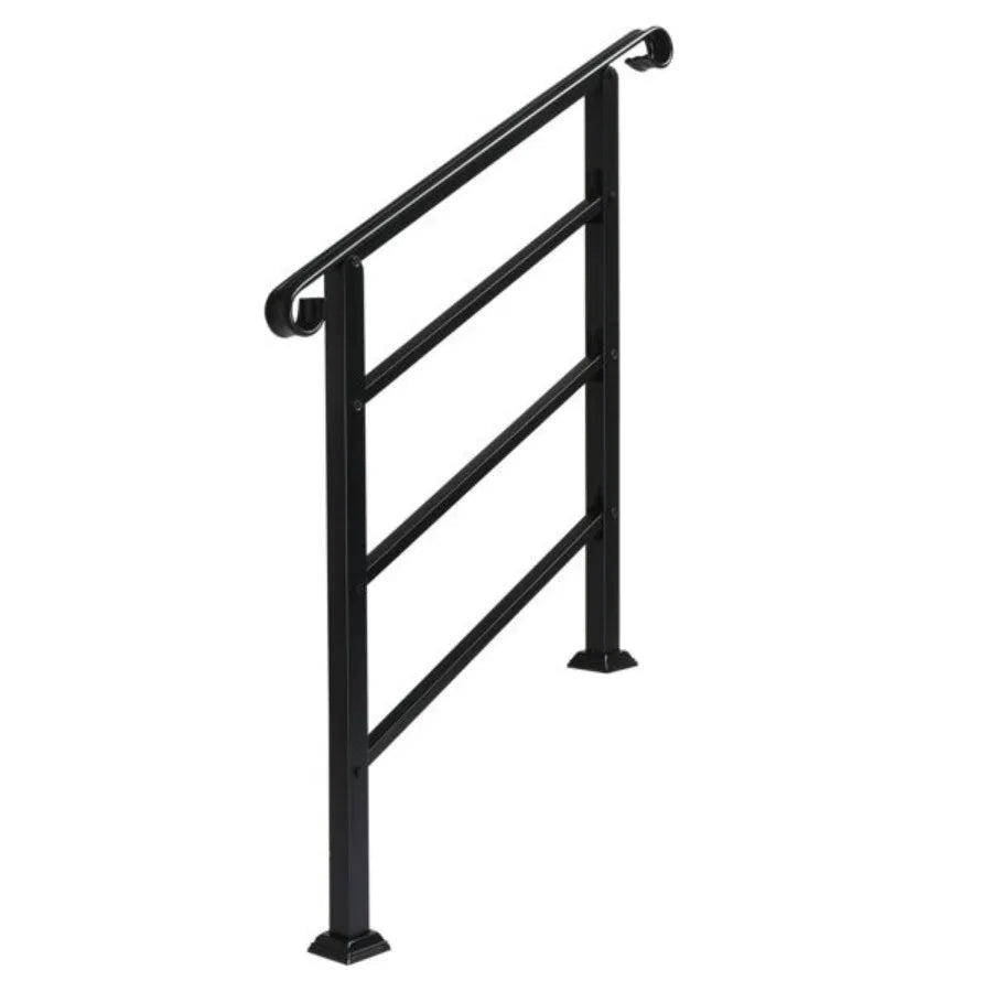 Handrails for Outdoor Steps Wrought Iron Handrail Fits 1 or 3 Steps Transitional Handrail with Installation Kit Black