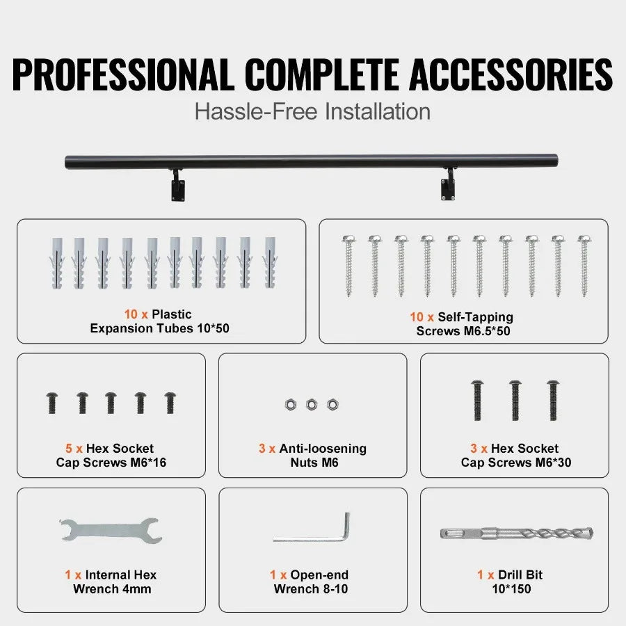 Handrail Stair Railing 5 ft Wall Mount Handrails for Indoor Stairs Thickened Aluminum Alloy Hand Rail with Installation Kit 44