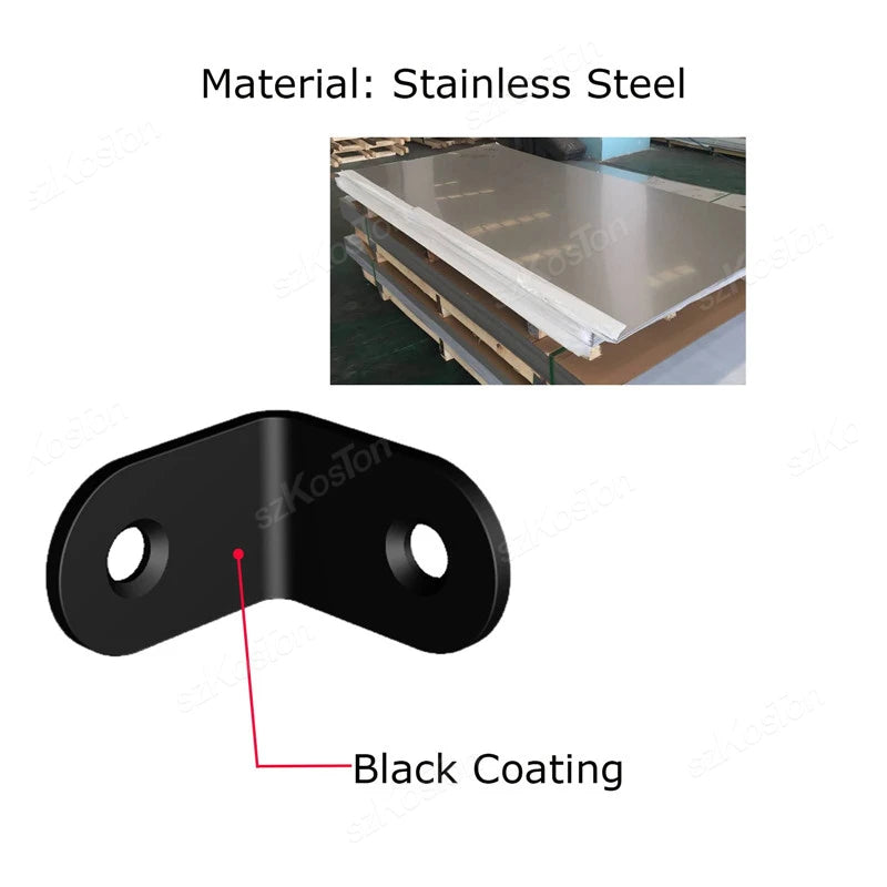 10~50PCS Black Stainless Steel L Shaped Bracket 90 Degree Right Angle Corner Brackets with Screw  for DIY Wood Furniture Cabinet