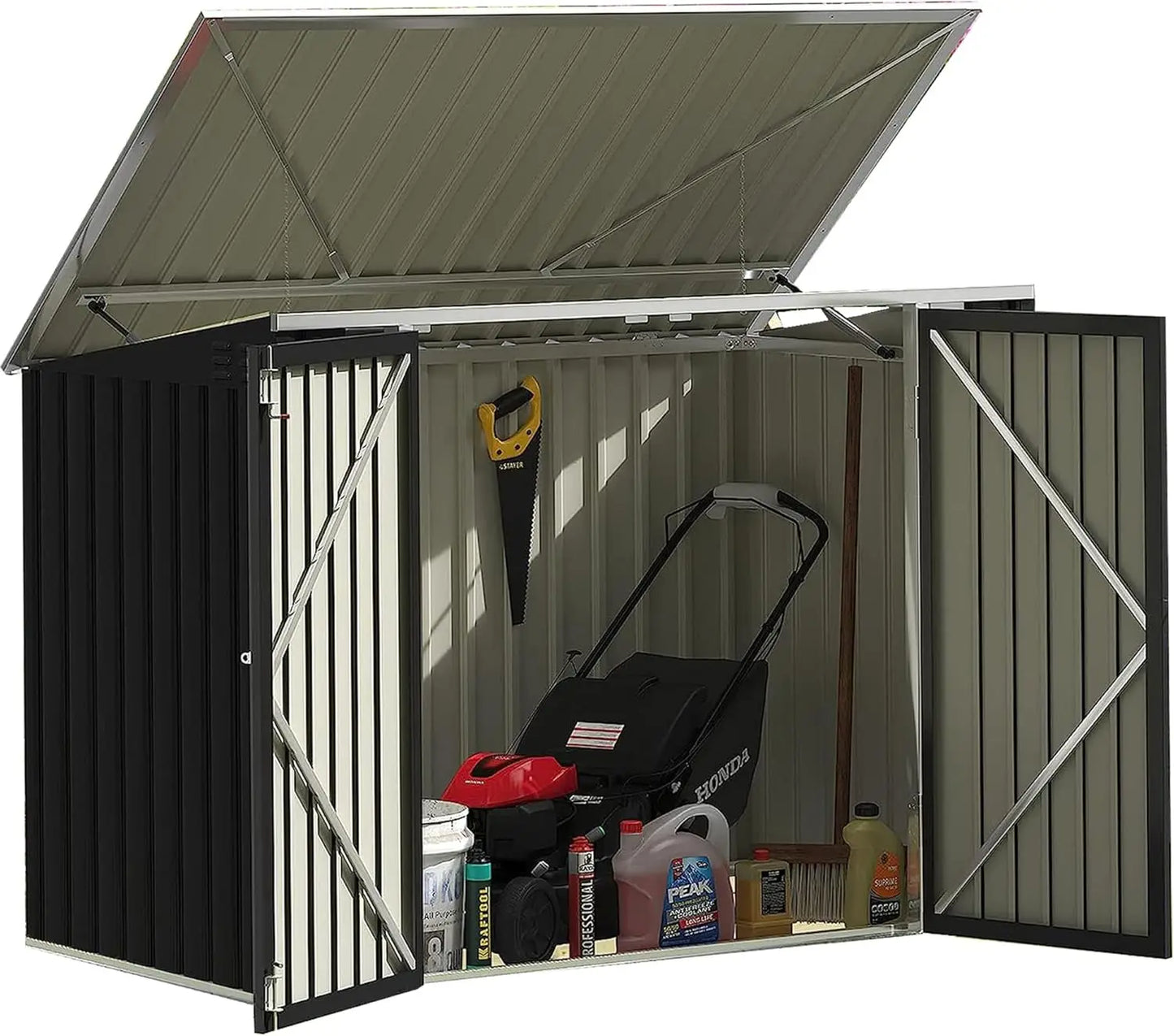 Outdoor Storage Shed 5.8 x 3.3 FT Metal Trash Shed Waterproof Outside Storage with Lid Chain Hydraulic Gas Rod for Trash Cands