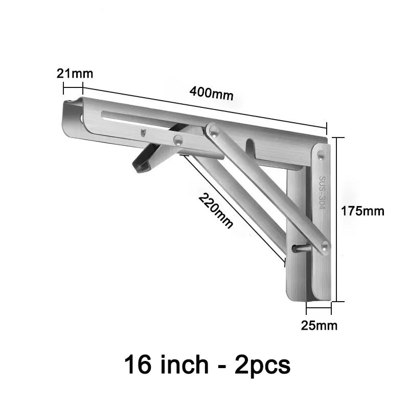 2Pcs 304 Stainless Steel Folding Table Stand Shelf Bench Heavy Duty Wall Shelf Bracket Right Angle Bracket Space Saving Thickene
