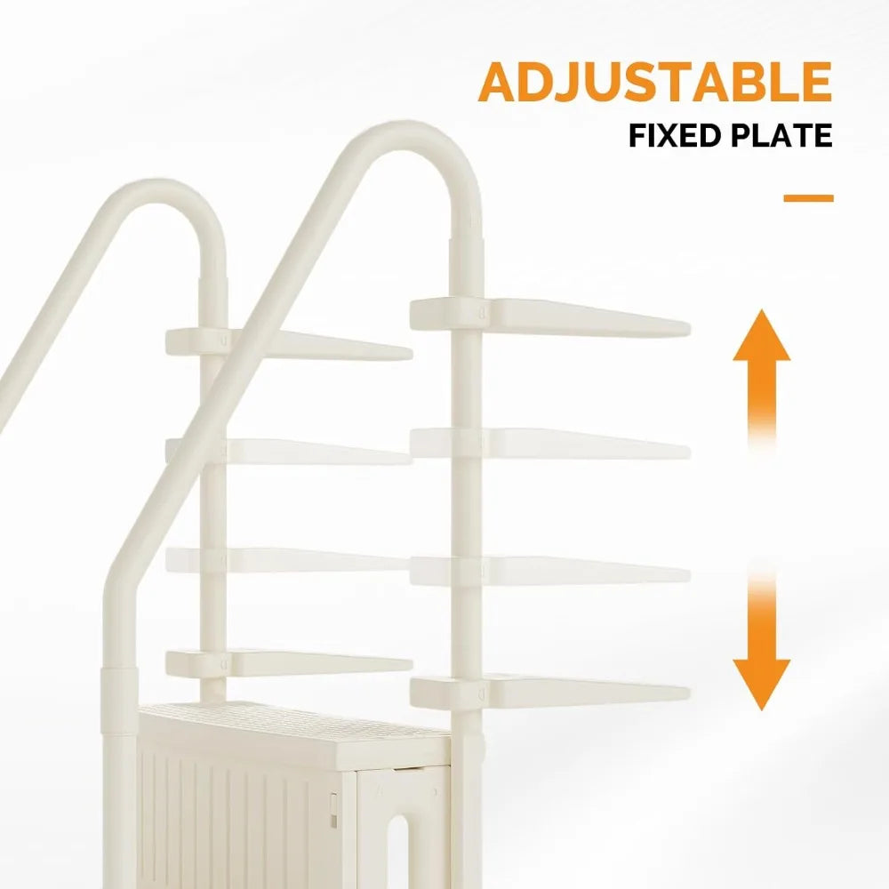 Pool Ladder Heavy-Duty Safety Step for Above Ground Pools Stair Entry System with Handrails, White and Grey (White, 4 Steps)