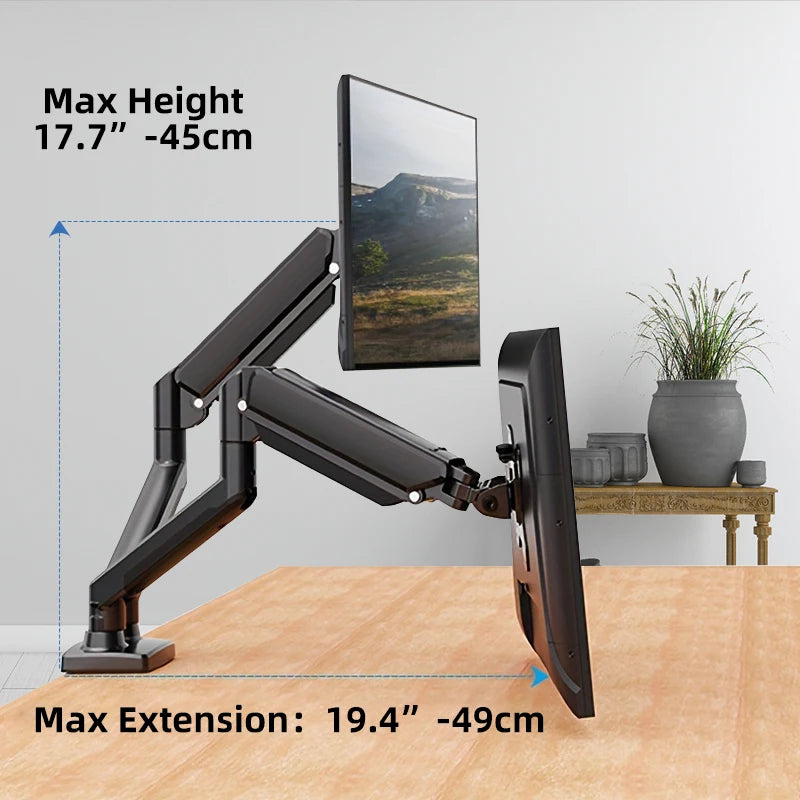 Dual Monitor Desk Mount up to 32 inches Screens Height Adjustable Monitor Stand, Heavy Duty Arm,VESA 75x75mm or 100x100mm, Black