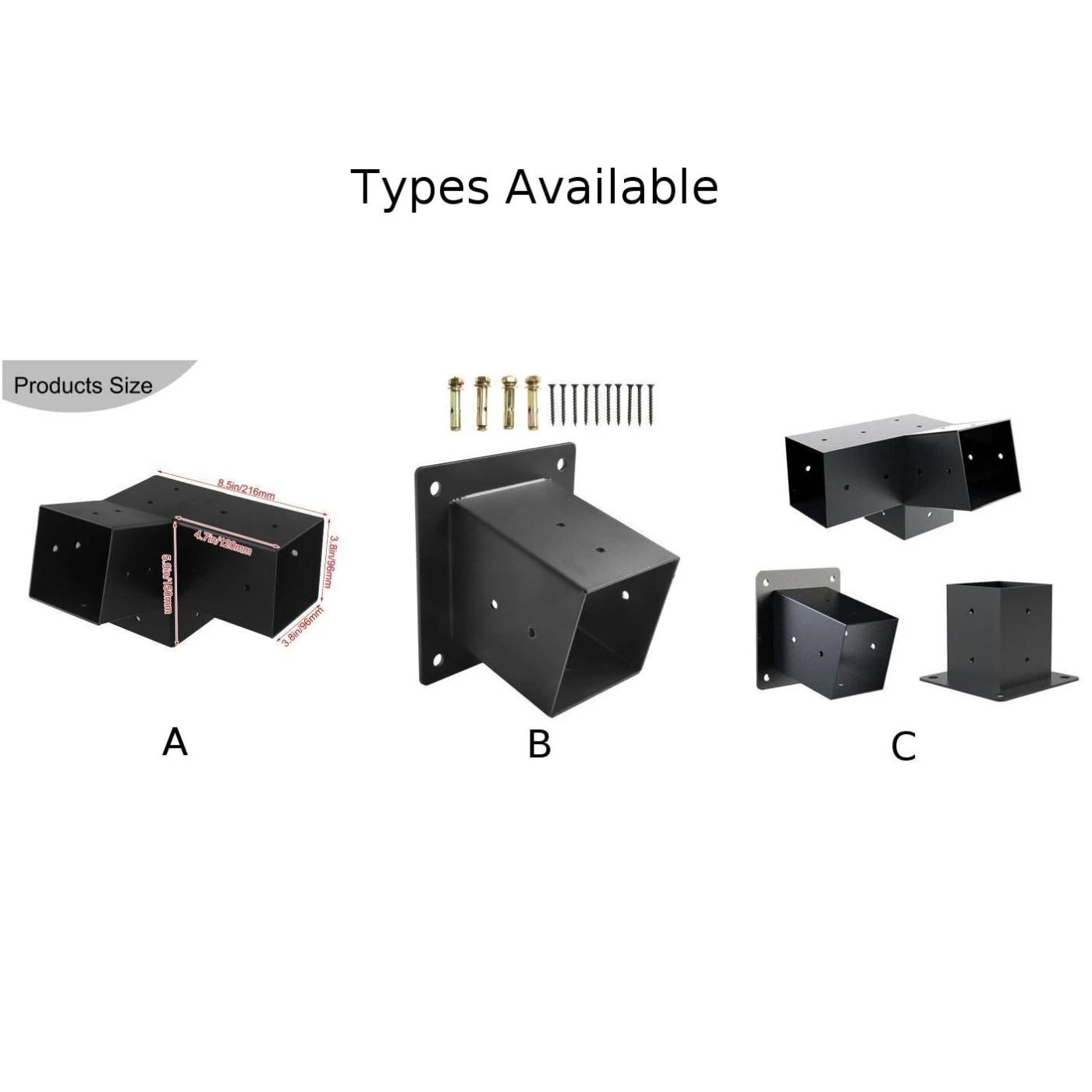 Slanted Roof Pergola Brackets Wall Mount Kit For 4x4 Inch Posts Steel 3-Way Unidirectional With Hardware Black