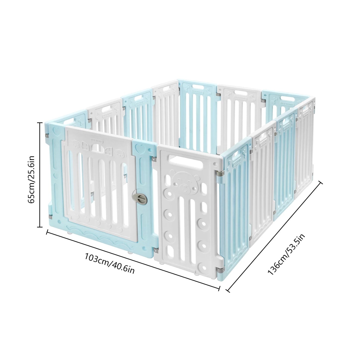 Hexagon Dog Playpen with Safety Door & Non-Slip Base, 25.6" HDPE Pet Fence for Puppy/Kitten, 13 Panels Blue/Pink/Green