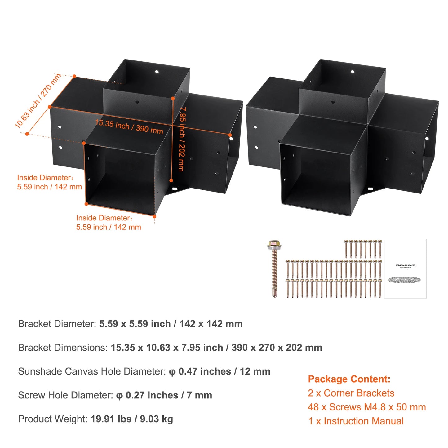 1 SucceBuy Pergola Bracket Kit 6inchx6inch 4pcs 3 Way Easy Installation For Gazebos Patio Pergolas Log Cabin Outdoor Hardware