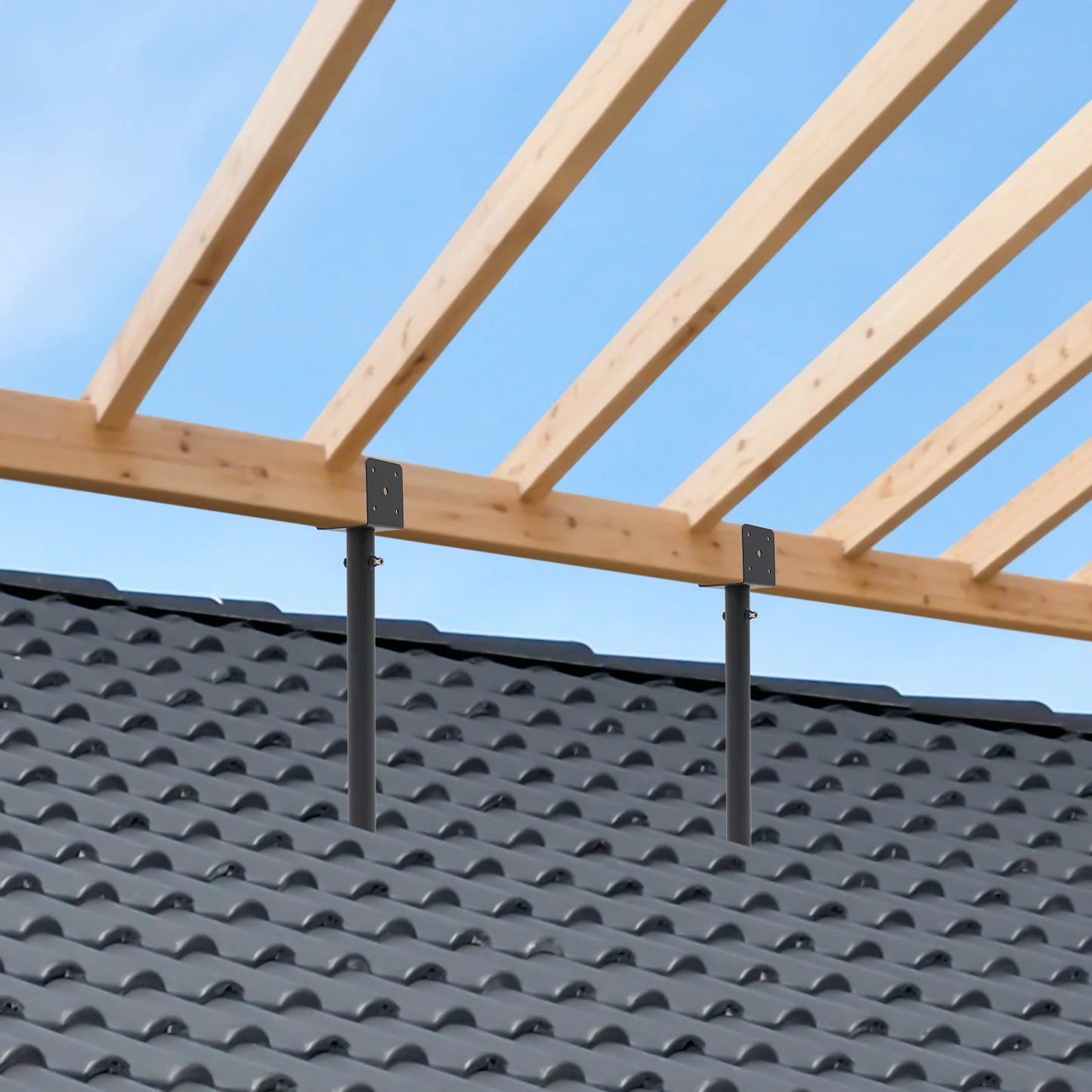 2PCS 304 Stainless Steel Roof Beam Bracket Kit, 360° Adjustable Post Cap for 4x4 4x6 Wood Beam, for Pergola Gazebo Carport