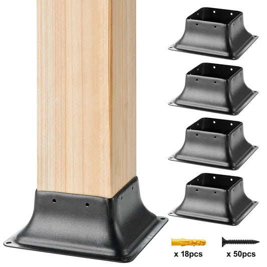 SucceBuy 4x4 Post Base Internal 3.6"x3.6" Heavy Duty Powder-Coated Steel Post Bracket for Deck Porch Handrail Railing Support