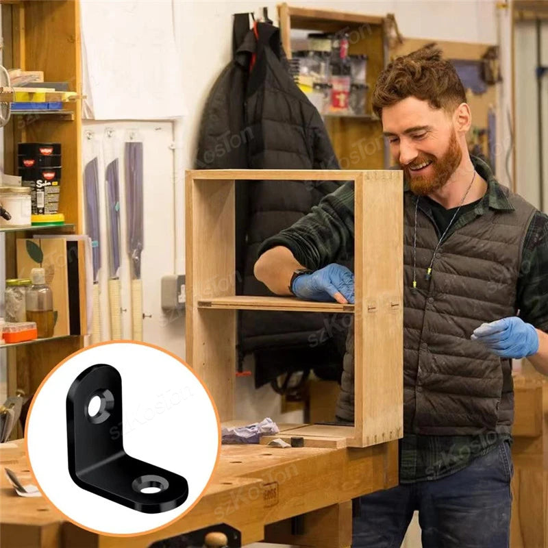 10~50PCS Black Stainless Steel L Shaped Bracket 90 Degree Right Angle Corner Brackets with Screw  for DIY Wood Furniture Cabinet