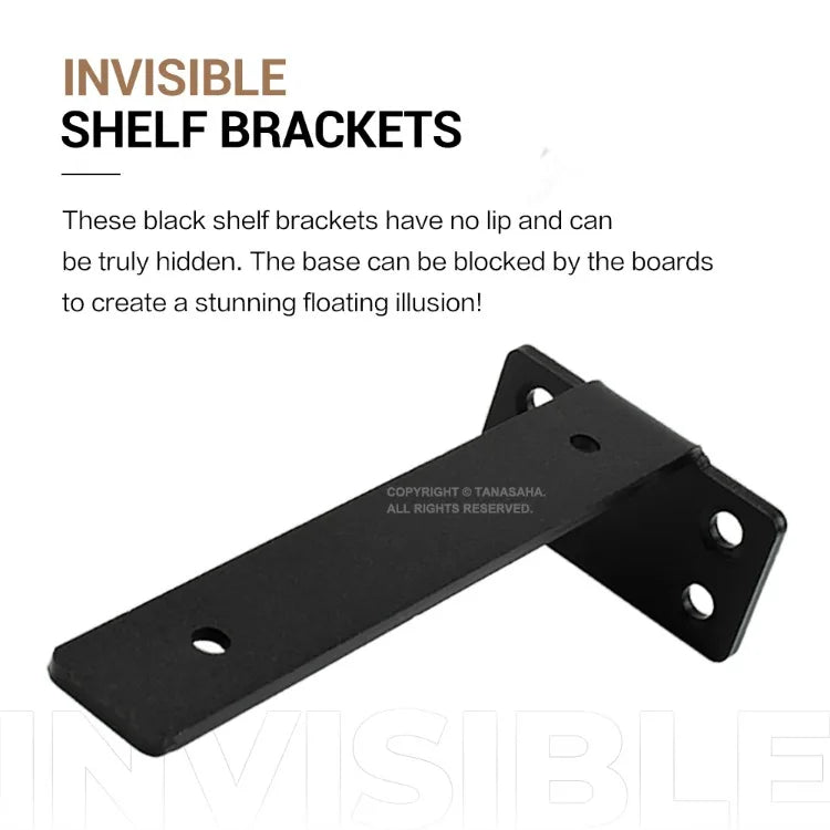 Floating Shelf Brackets Carbon Steel Wall Mount Invisible T Shelves Brackets for Bathroom and Kitchen Storage Support