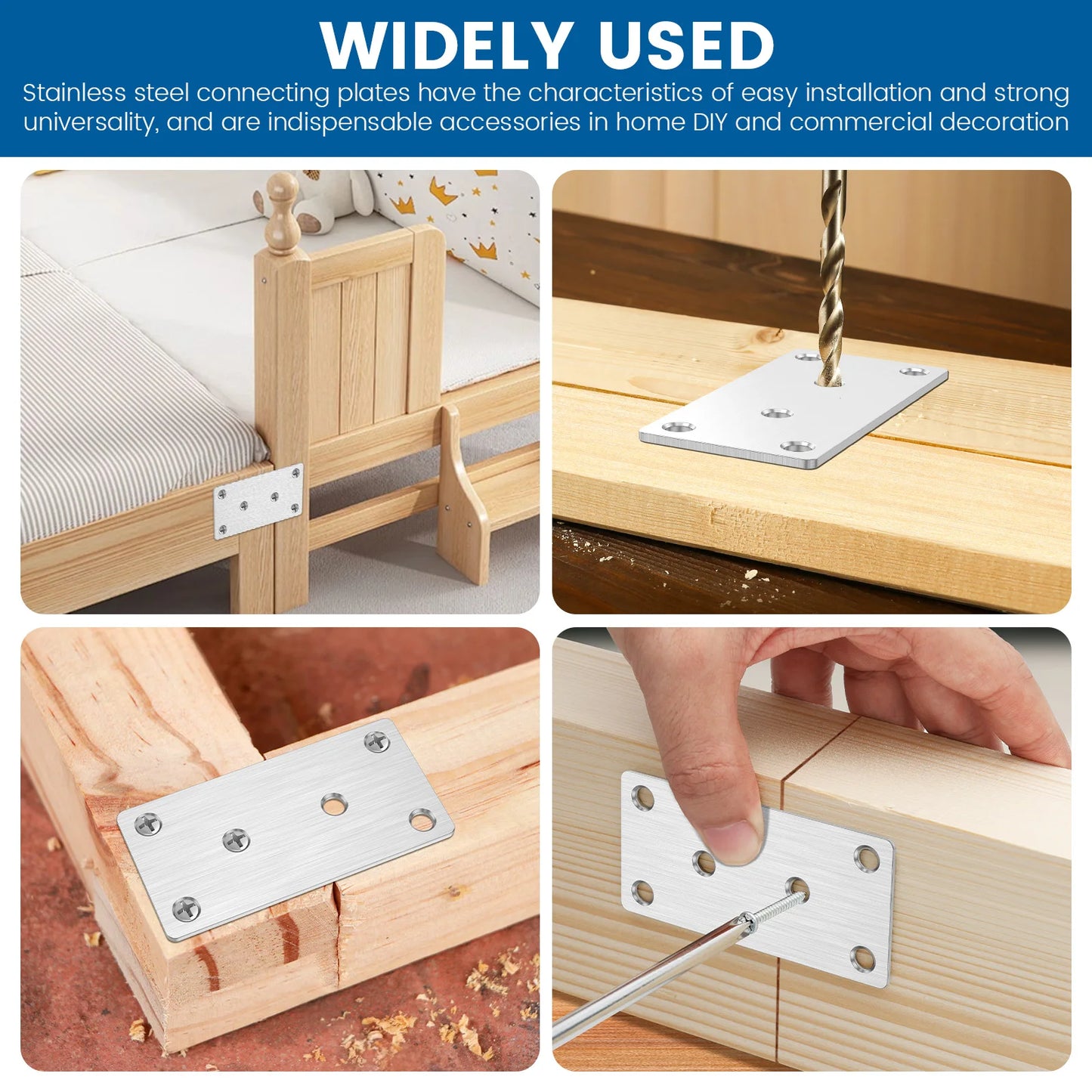 20Pcs Flat Brackets Heavy Duty Stainless Steel Mending Plates Sleeper Brackets for Fence Post and Timber Fixing and Joining