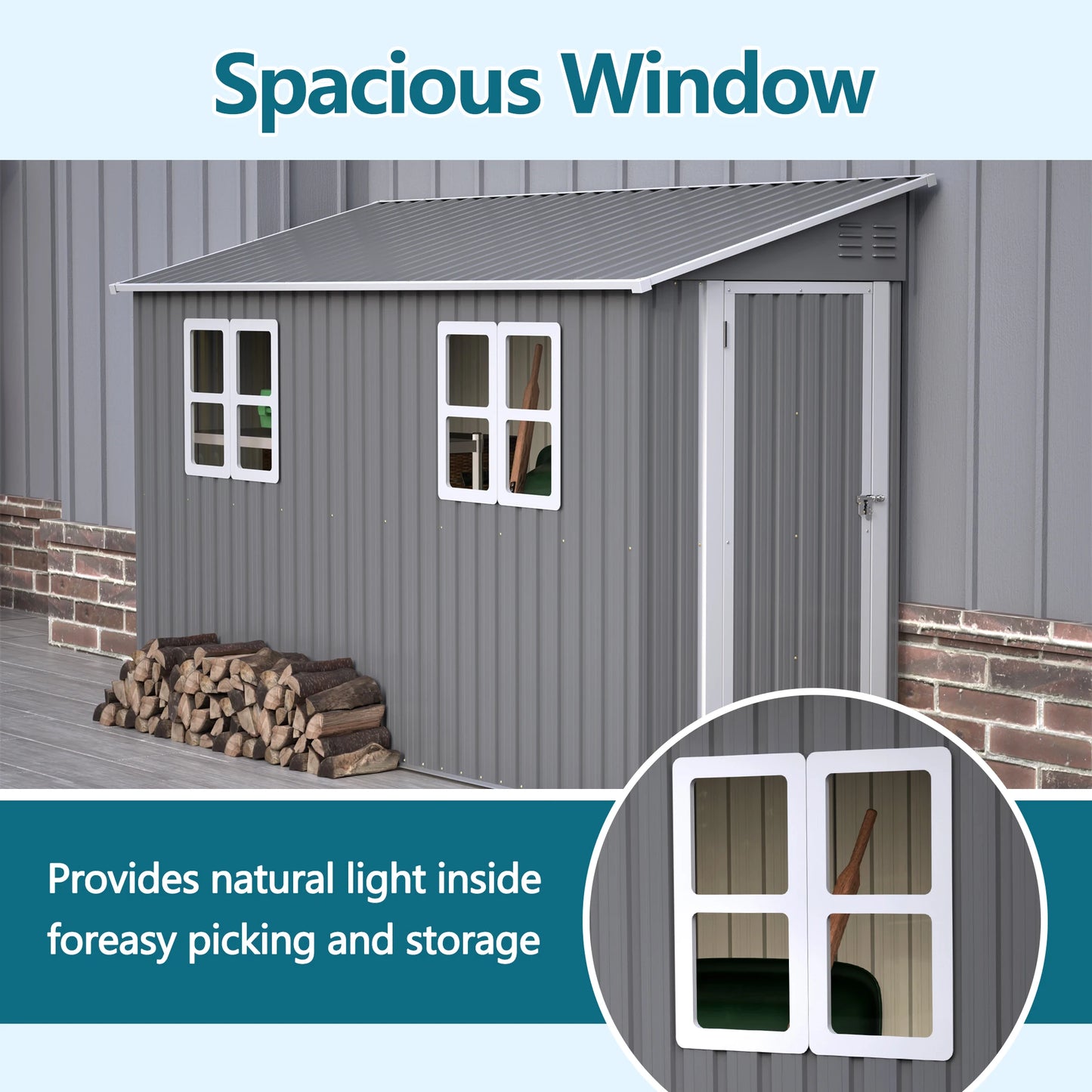 1 4x10 FT Galvanized Steel Outdoor Shed – Weatherproof Lockable Storage for Tools, Bikes & Pets w/Sloping Roof & Window