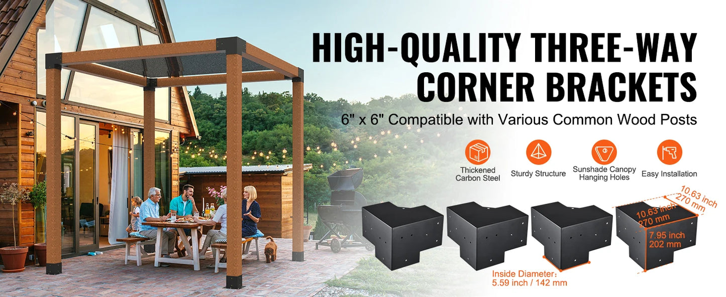 1 SucceBuy Pergola Bracket Kit 6inchx6inch 4pcs 3 Way Easy Installation For Gazebos Patio Pergolas Log Cabin Outdoor Hardware