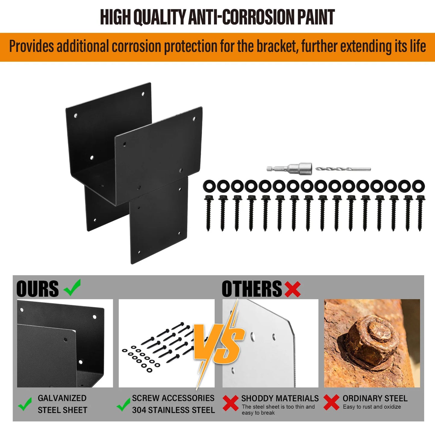 Pergola Hardware Kit 4 Pieces, Wood Beam Tie Brackets for 6"x 6" (Actual 5.5" X 5.5") Posts, DIY Brackets for Porch Log Cabins