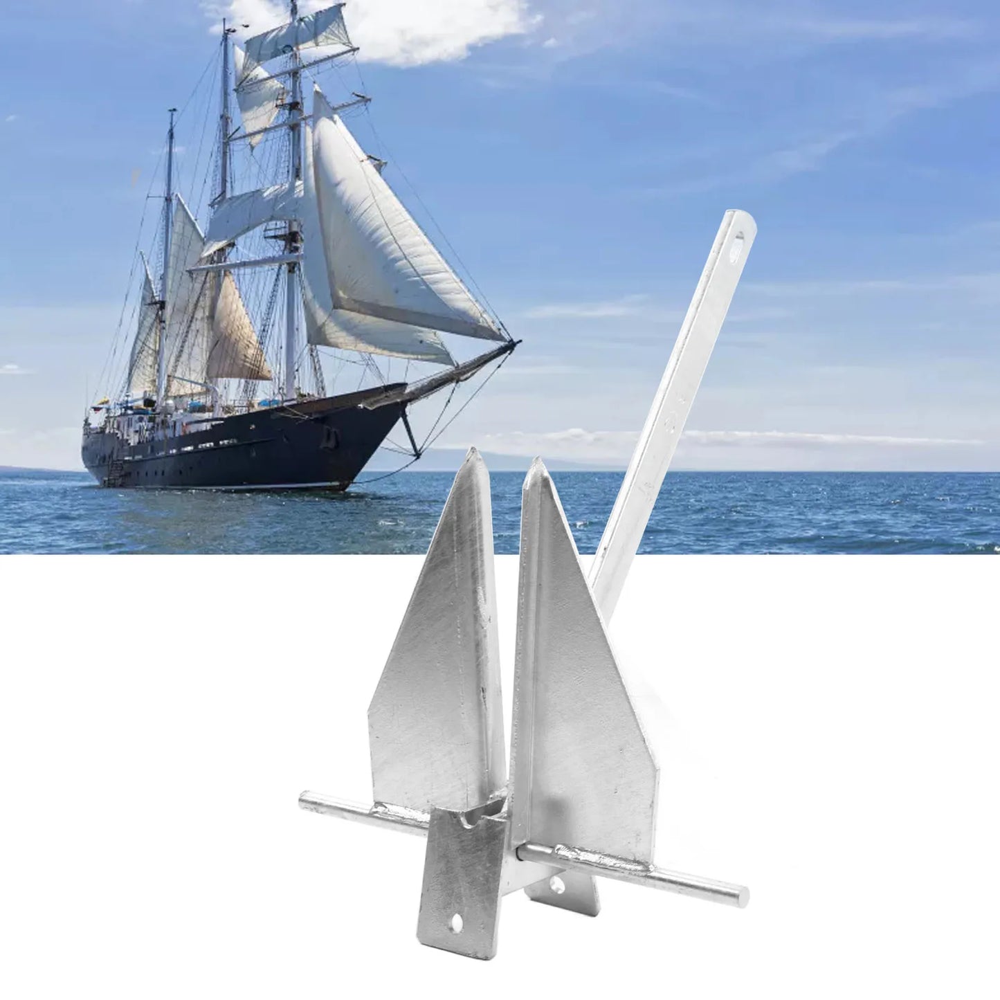 13lb Ship Anchor Kit Carbon Steel Heavy Duty Fluke Style Boat Anchor with Nylon Rope Chain for Fresh Water Sea Ship Supplies