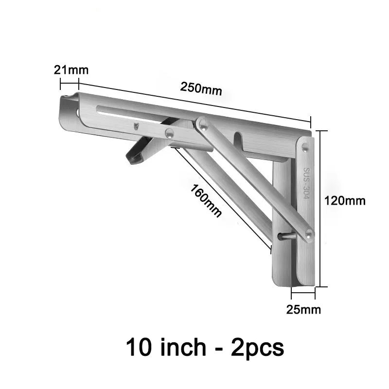 2Pcs 304 Stainless Steel Folding Table Stand Shelf Bench Heavy Duty Wall Shelf Bracket Right Angle Bracket Space Saving Thickene