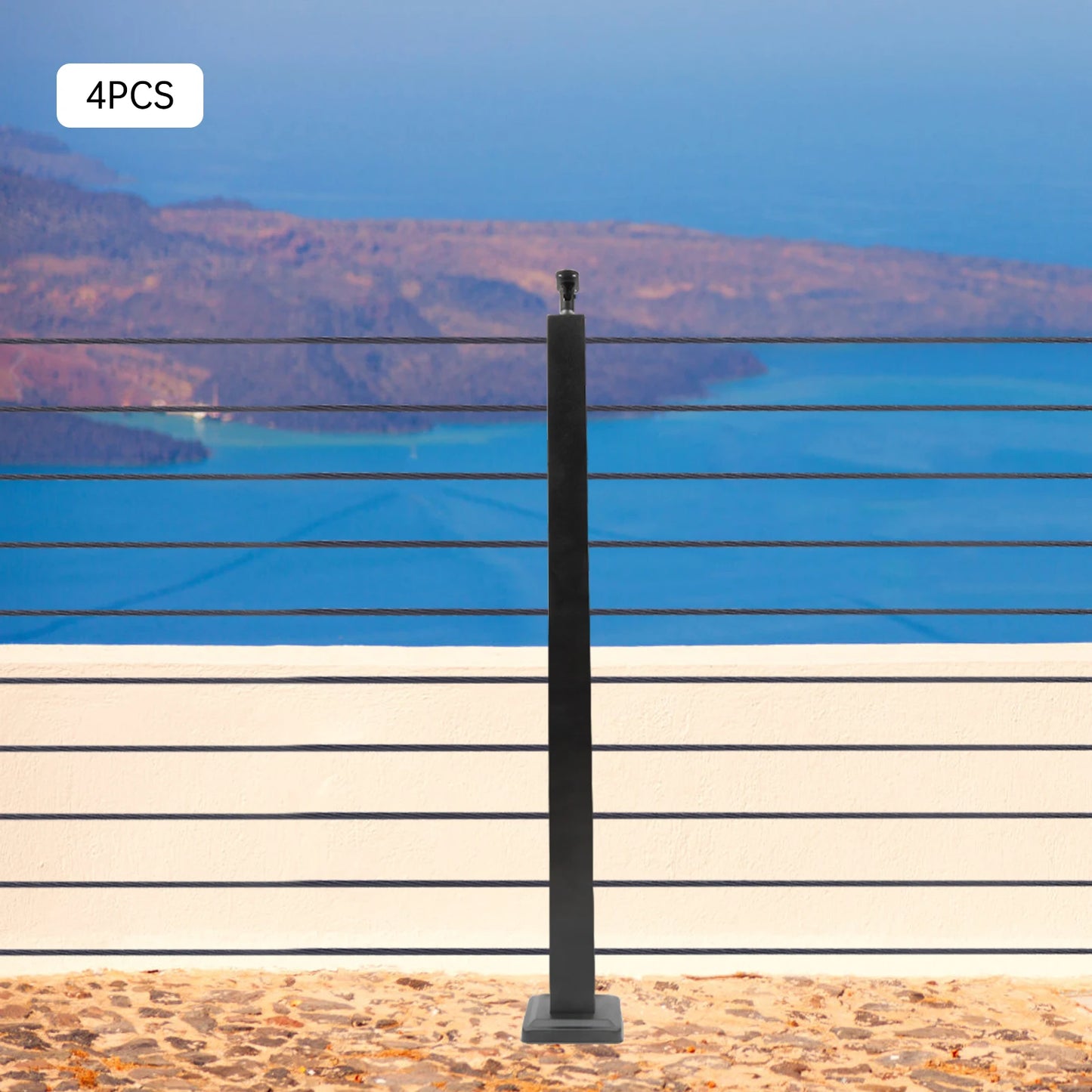 Adjustable Stainless Steel Cable Railing Post 36"x2"x2", Black T-shaped 4pcs Intermediate Column, Indoor and Outdoor Handrails