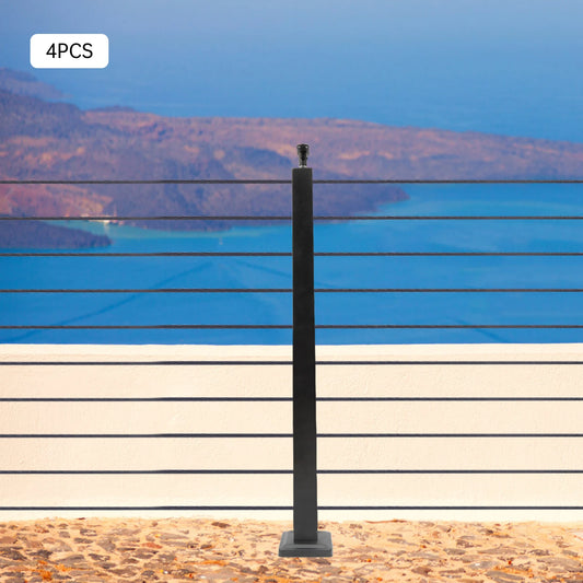 Adjustable Stainless Steel Cable Railing Post 36"x2"x2", Black T-shaped 4pcs Intermediate Column, Indoor and Outdoor Handrails