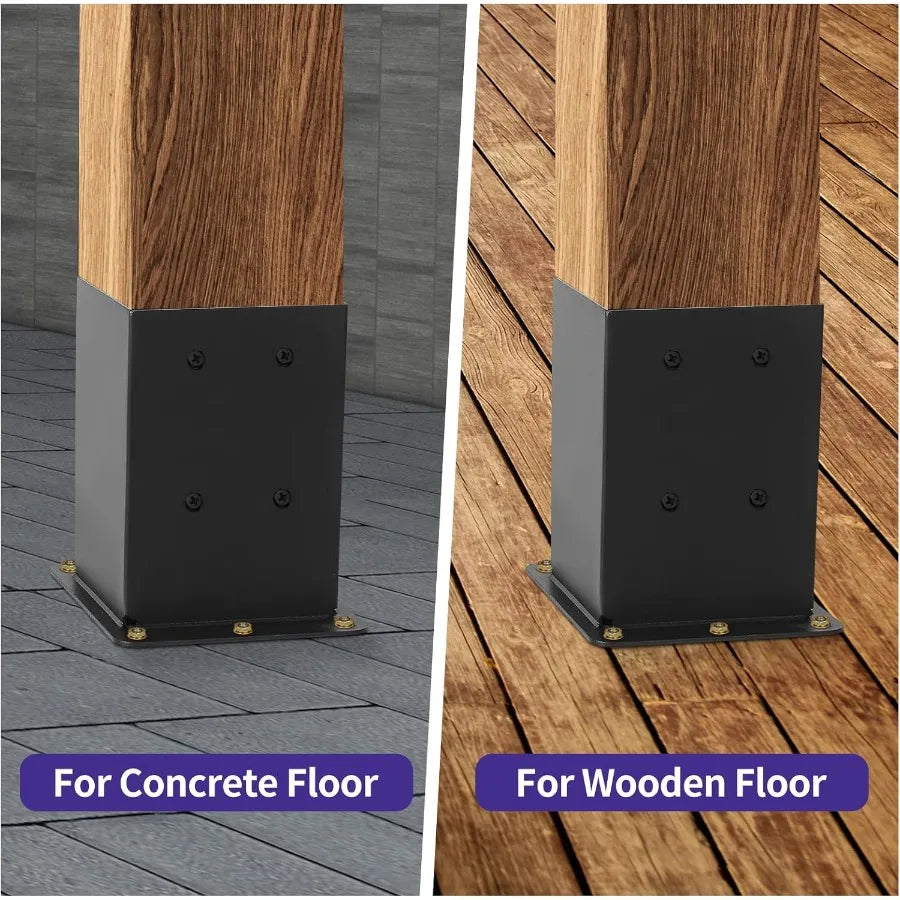 4x4 Post Base 6 Sets Post Anchor Inner Size 3.6"x3.6" Black Metal Powder-Coated Deck Post Base Support for Outdoor Fence Mailbo