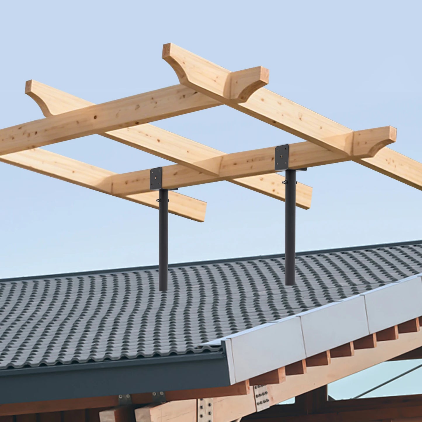 2PCS 304 Stainless Steel Roof Beam Bracket Kit, 360° Adjustable Post Cap for 4x4 4x6 Wood Beam, for Pergola Gazebo Carport