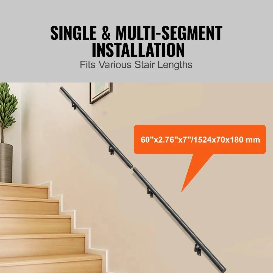 Handrail Stair Railing 5 ft Wall Mount Handrails for Indoor Stairs Thickened Aluminum Alloy Hand Rail with Installation Kit 44
