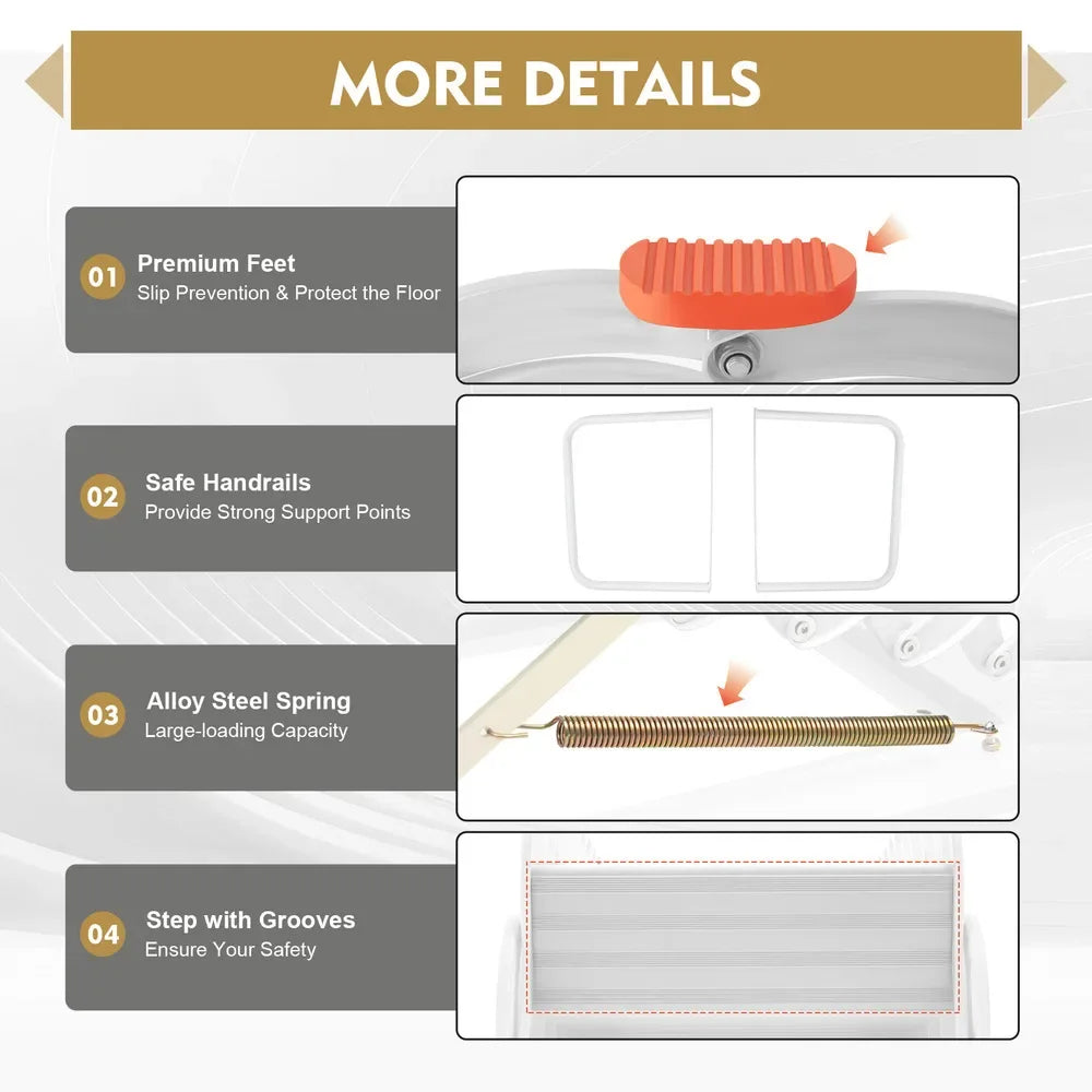 12 Steps Wall-mounted Non-slip Telescopic Extension Folding Ladder 881.85 Lbs Capacity Al-mg Alloy Multi Purpose With Handrails