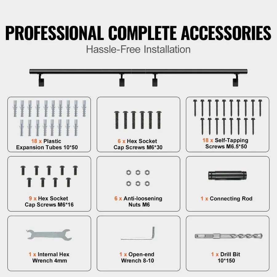 Handrail Stair Railing 7 ft Wall Mount Handrails for Indoor Stairs Thickened Aluminum Alloy Hand Rail with Installation Kit 44