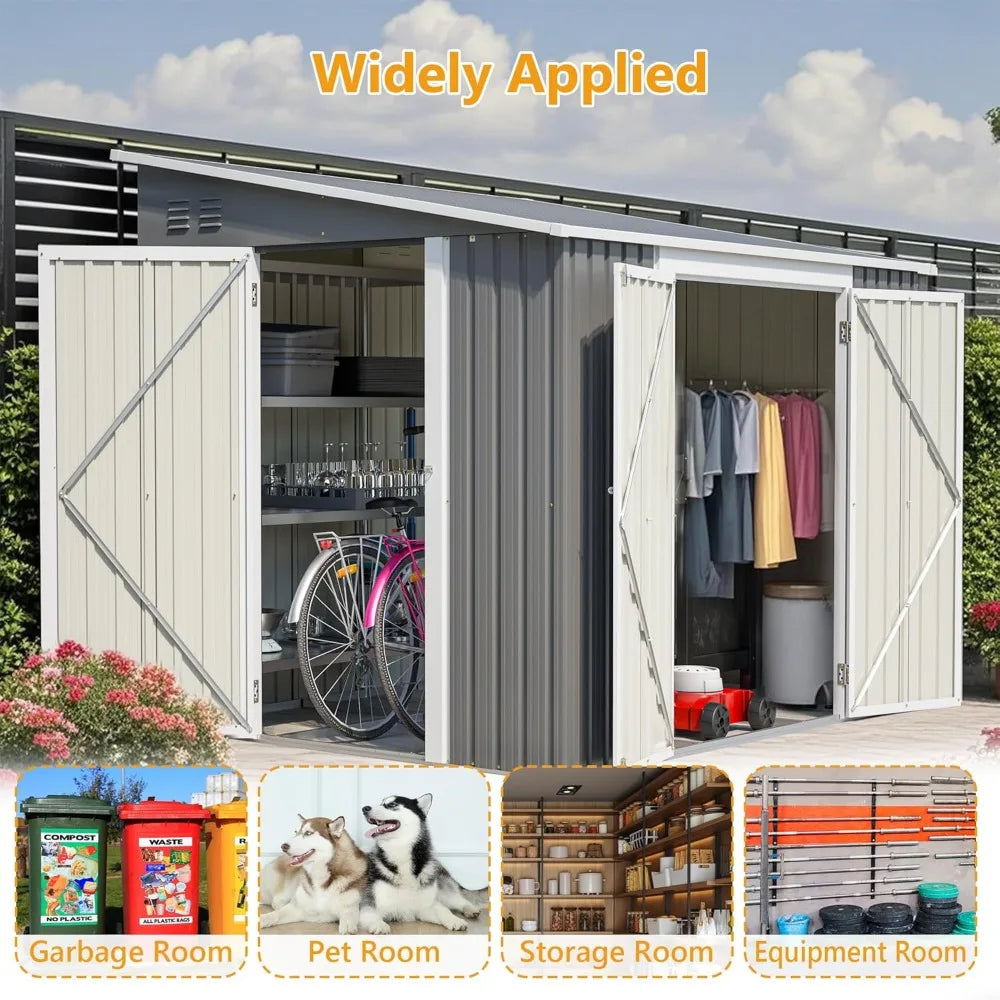 1 6x8FT Metal Outdoor Storage Shed with Floor Frame,Large Tool&Lawn Mower Shed with Two Lockable Doors for Garden Backyard Patio