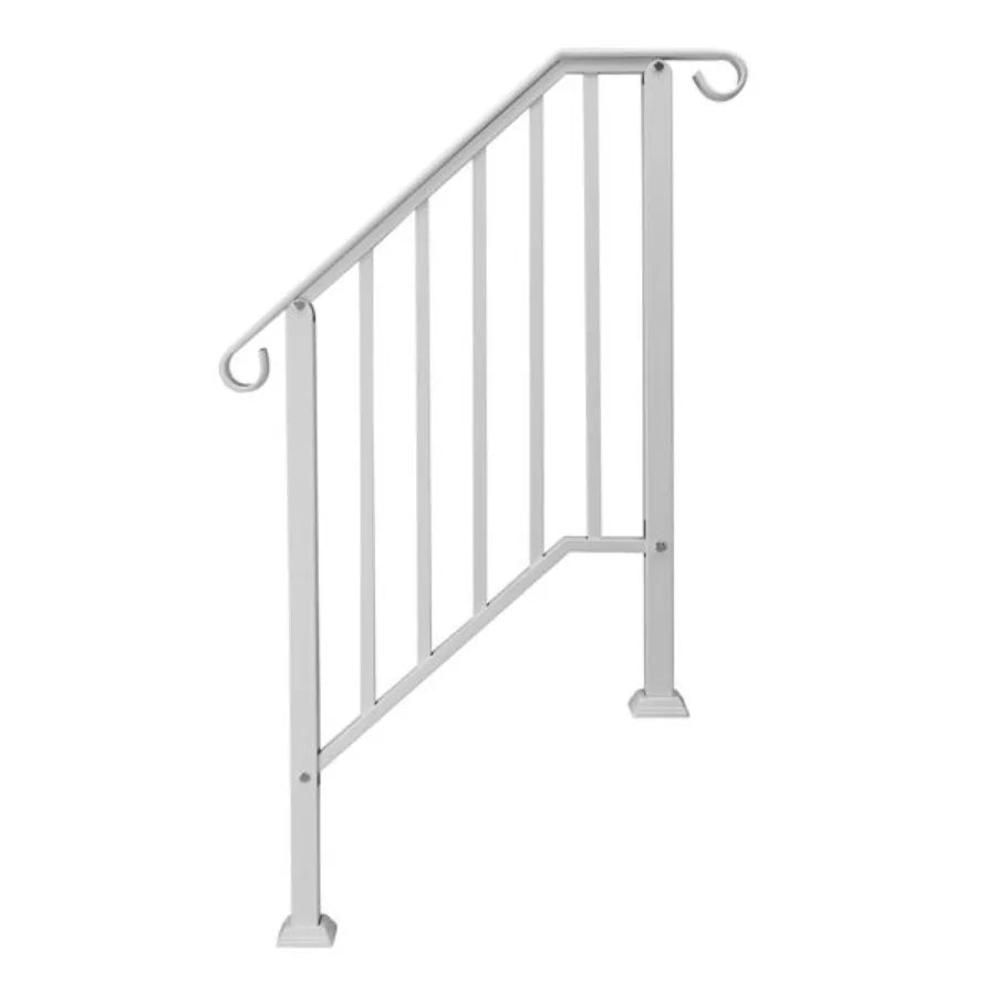 Handrails for Outdoor Steps Iron Handrail Fits 2 Step Transitional Handrail with Installation Kit White