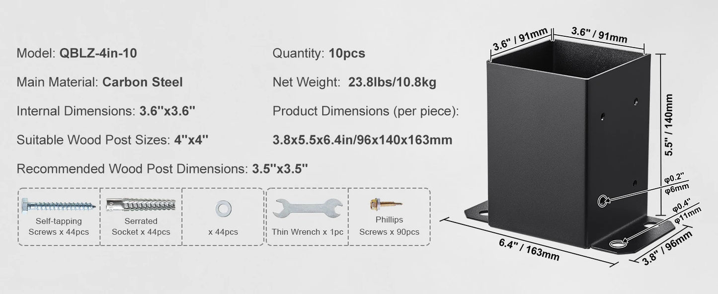 SucceBuy Post Base 10Pcs Inner Size 3.6x3.6Post Brackets Anchor Matte Brackets for Pavilion Deck Railing Support Deck Base Plate