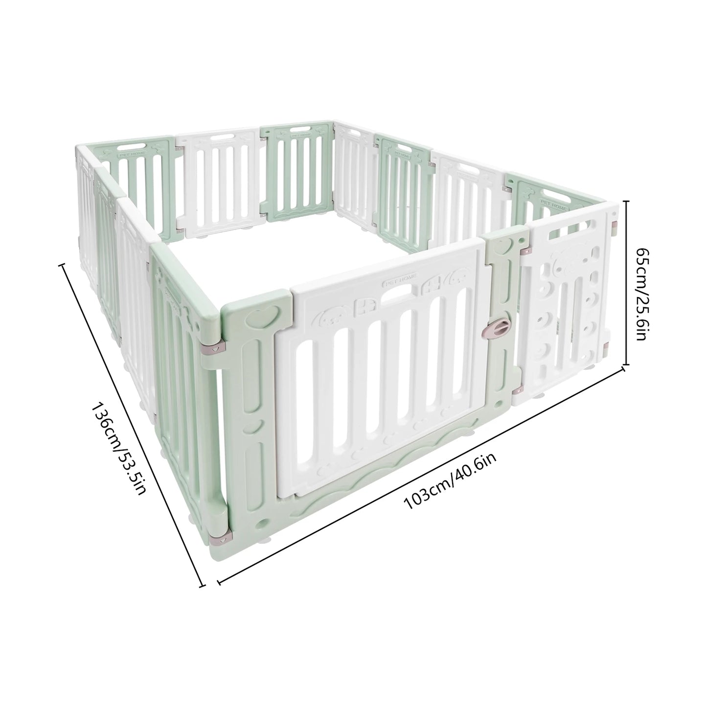 Hexagon Dog Playpen with Safety Door & Non-Slip Base, 25.6" HDPE Pet Fence for Puppy/Kitten, 13 Panels Blue/Pink/Green