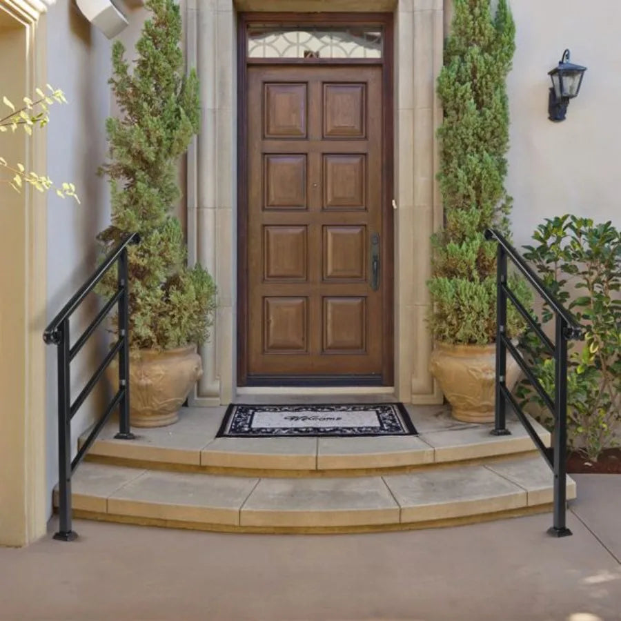 Handrails for Outdoor Steps Wrought Iron Handrail Fits 1 or 3 Steps Transitional Handrail with Installation Kit Black