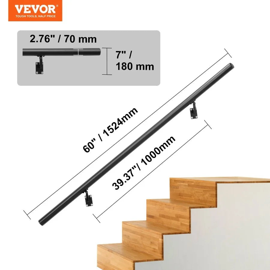 Handrail Stair Railing 5 ft Wall Mount Handrails for Indoor Stairs Thickened Aluminum Alloy Hand Rail with Installation Kit 44