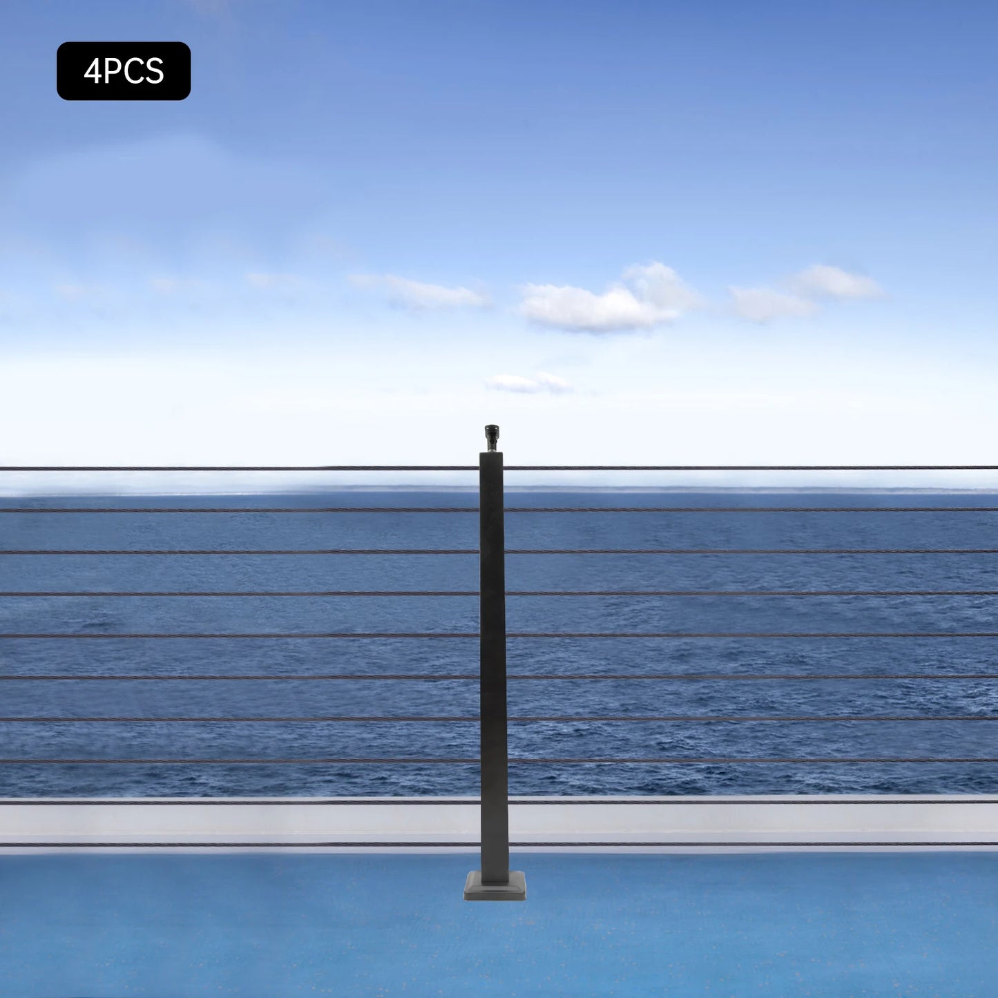 Adjustable Stainless Steel Cable Railing Post 36"x2"x2", Black T-shaped 4pcs Intermediate Column, Indoor and Outdoor Handrails