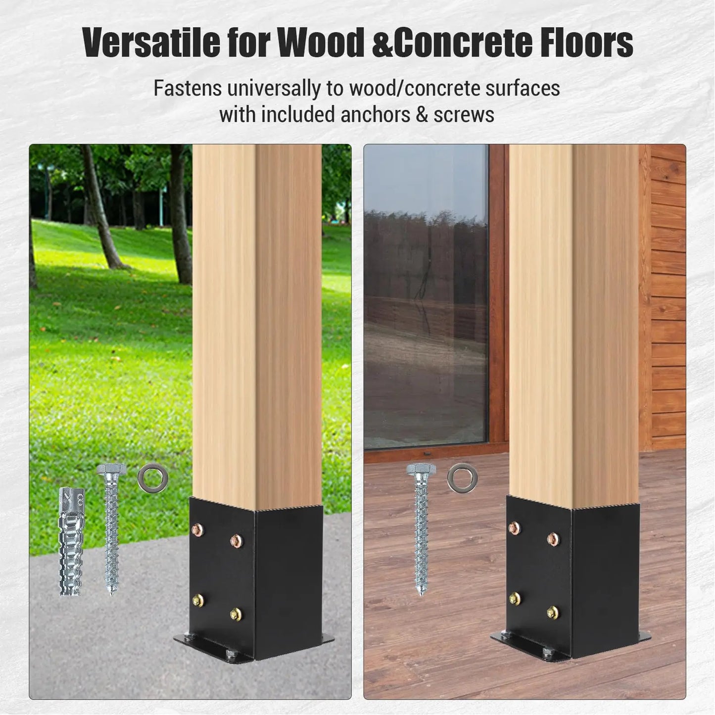 1 New Deal 4"x4" 6"x6" Post Base Set,Steel Deck Post Bracket with Hardware Kit,Post Anchor,Metal Post Holder with Interior Base Fence Deck