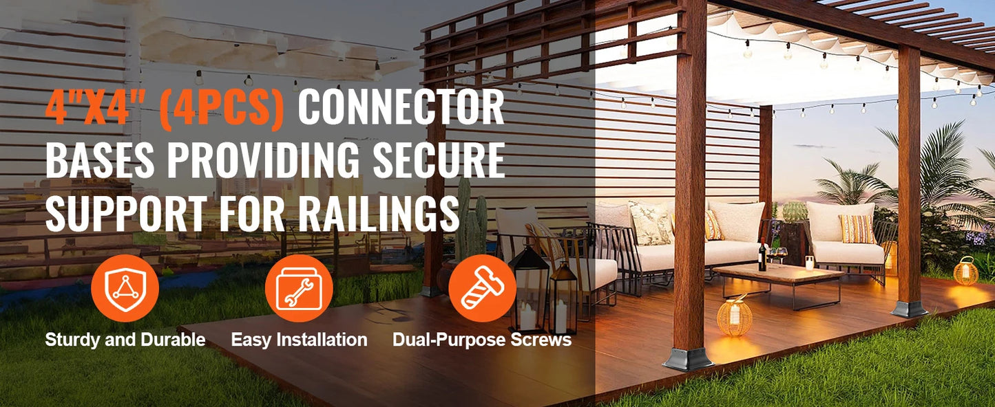 SucceBuy 4x4 Post Base Internal 3.6"x3.6" Heavy Duty Powder-Coated Steel Post Bracket for Deck Porch Handrail Railing Support