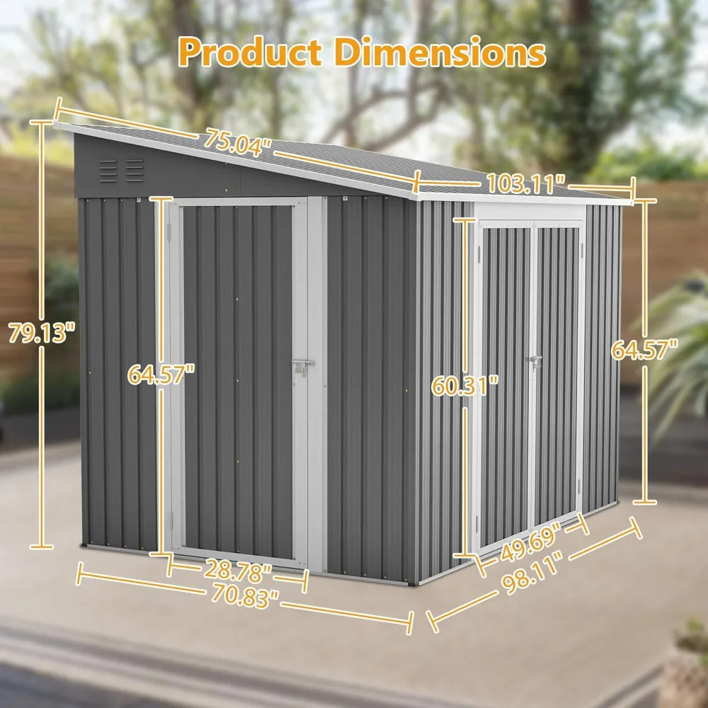 1 6x8FT Metal Outdoor Storage Shed with Floor Frame,Large Tool&Lawn Mower Shed with Two Lockable Doors for Garden Backyard Patio