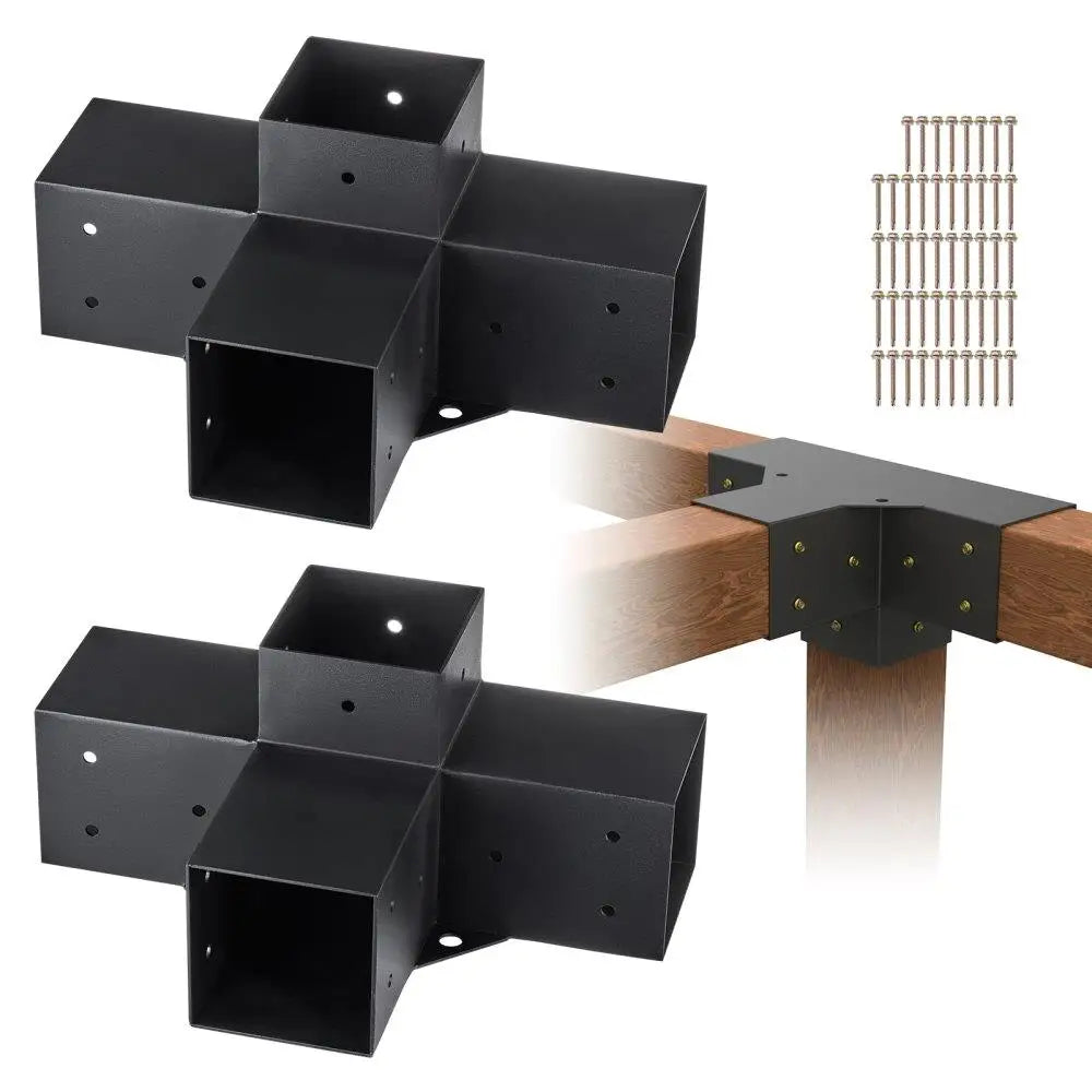 Heavy Duty 4 Way Corner Bracket Kit for 4x4 Wood Posts DIY Pergola Gazebo Patio  Cabin Hardware 2pcs