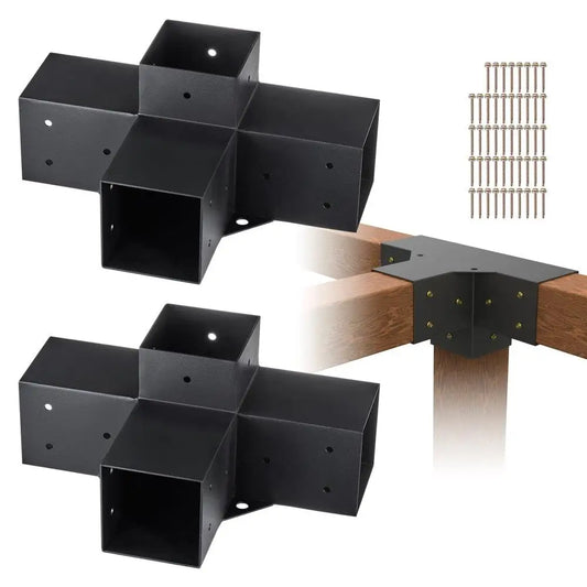 Heavy Duty 4 Way Corner Bracket Kit for 4x4 Wood Posts DIY Pergola Gazebo Patio  Cabin Hardware 2pcs