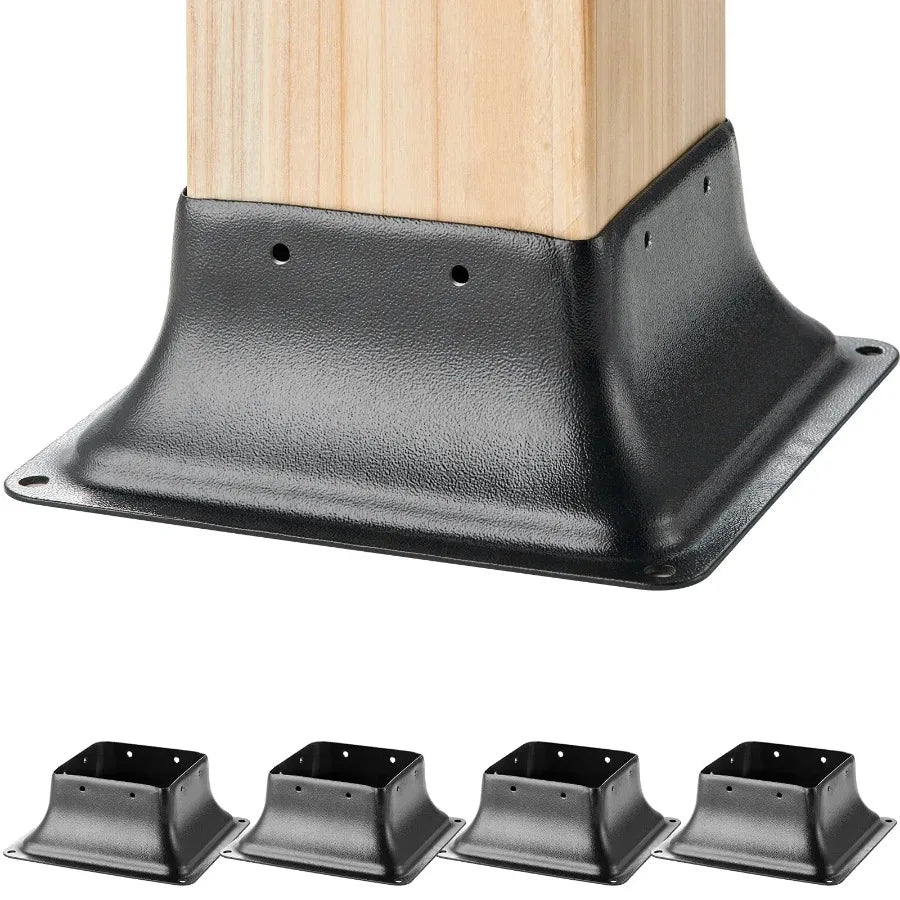 4x4 Post Base 4Pcs Internal 3.6x3.6 Heavy Duty Powder-Coated Steel Post Bracket Fit for Standard Wood Post Anchor Decking Post