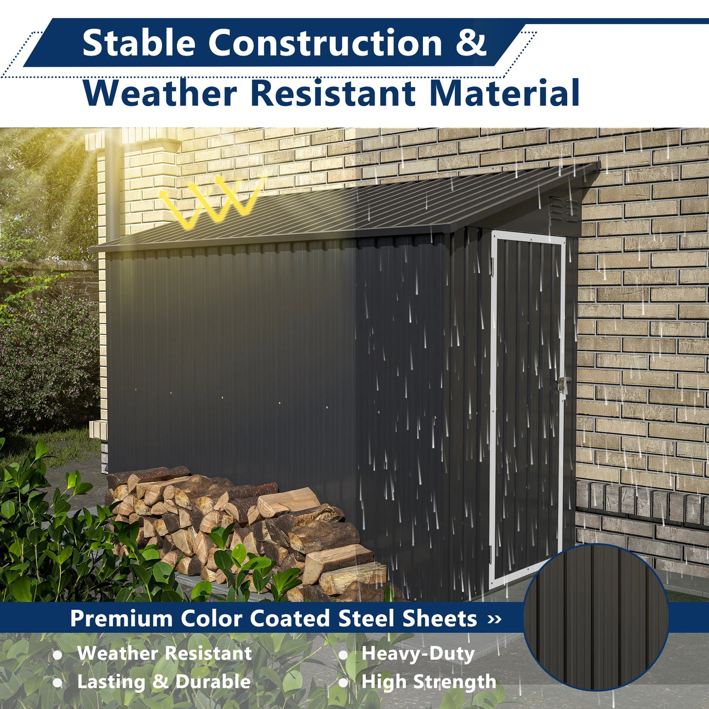 Storage Shed 4 * 8 FT Lean to Shed Metal Sheds & Outdoor Storage Cabinet Lockable Tool Organization Bike Mower Shed Portable Out