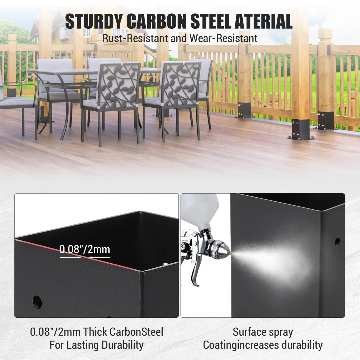 1 New Deal 4"x4" 6"x6" Post Base Set,Steel Deck Post Bracket with Hardware Kit,Post Anchor,Metal Post Holder with Interior Base Fence Deck