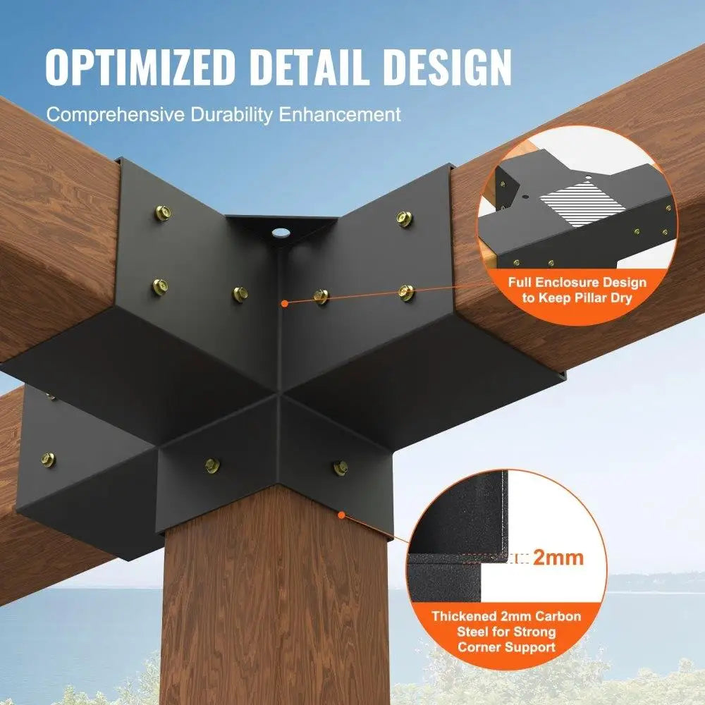 Heavy Duty 4 Way Corner Bracket Kit for 4x4 Wood Posts DIY Pergola Gazebo Patio  Cabin Hardware 2pcs
