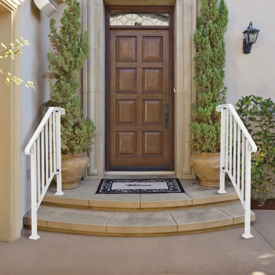Handrails for Outdoor Steps Iron Handrail Fits 2 Step Transitional Handrail with Installation Kit White