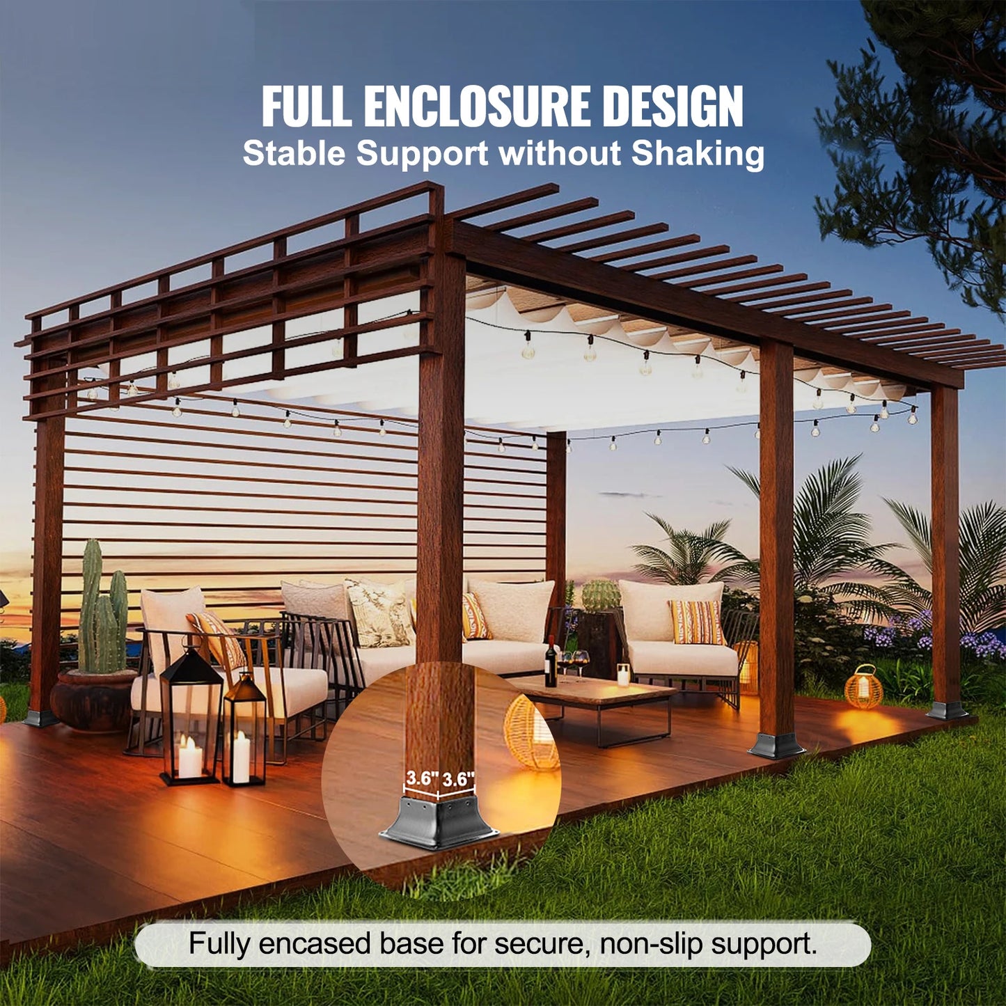 SucceBuy 4x4 Post Base Internal 3.6"x3.6" Heavy Duty Powder-Coated Steel Post Bracket for Deck Porch Handrail Railing Support