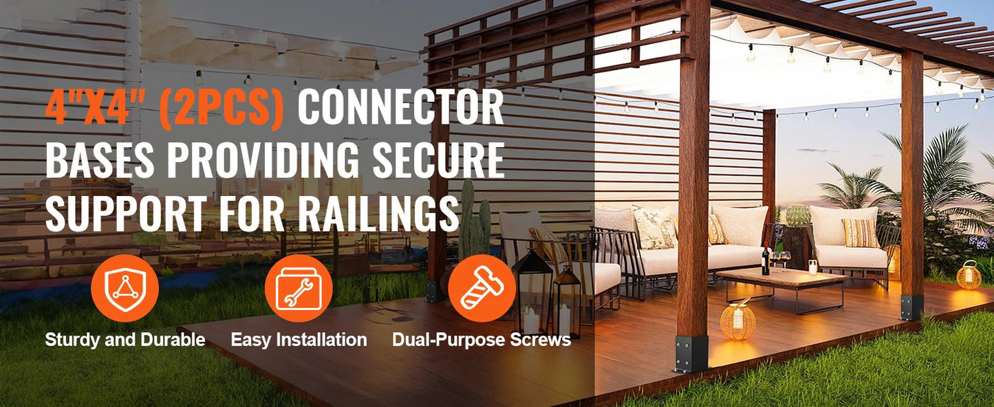 SucceBuy 4x4/ 6x6 Post Base 2/ 4 Pcs Powder-Coated Post Anchor Matte Black Wood Post Brackets for Pavilion Deck Railing